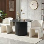 47" Round Dining Table for 4, Modern Farmhouse Marble-Look Foiled Top with MDF Striped Base, Kitchen & Dining Room Tables - Black