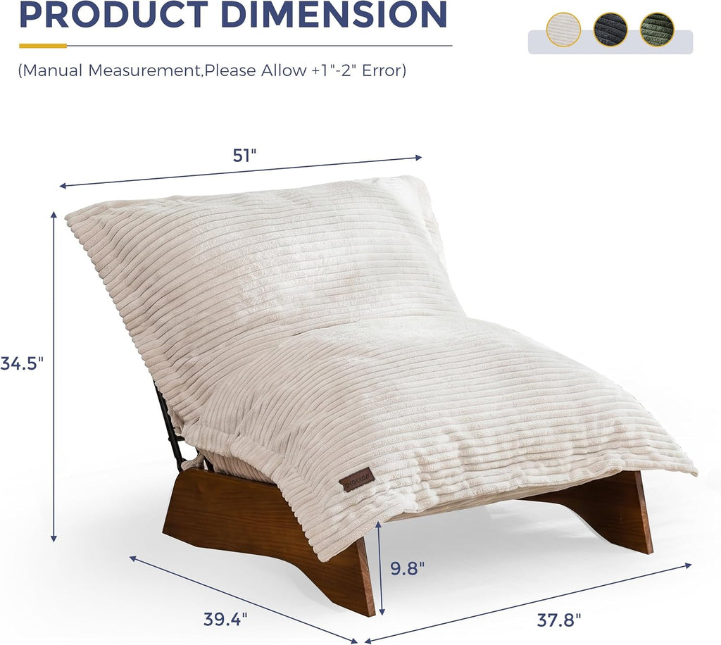 MAXYOYO Adjustable Living Room Chair, 3-Position Bean Bag Chair with Frame | Upholstered Accent Chair with Frame, Removable Cushion, Soft Reclining Lounge for Bedroom, Apartment, Office, Beige