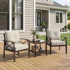RoyalCraft Outdoor Patio Furniture Set, 3 Pieces Metal Patio Conversation Set with Side Table for Porch Garden Backyard, Beige
