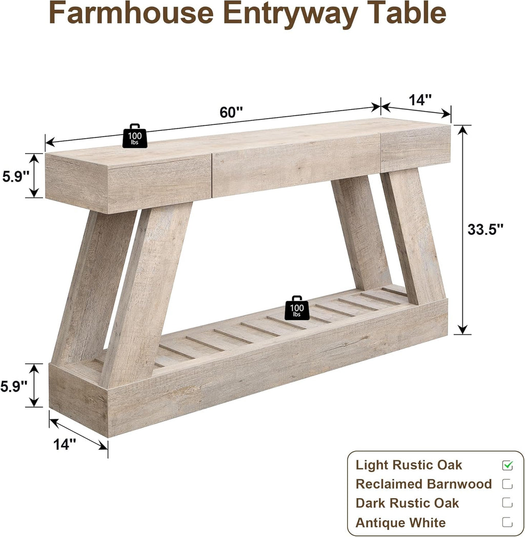 60" Entryway Table with Drawer, Wooden Hallway Table with Heavy Duty Base
