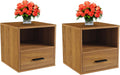 Lavish Home Side Table with Storage - Set of 2 Minimalist Modern Nightstand or End Table with Drawer - Stackable Modular Accent Furniture for Bedroom, Living Room, or Office (Brown Woodgrain)
