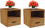 Lavish Home Side Table with Storage - Set of 2 Minimalist Modern Nightstand or End Table with Drawer - Stackable Modular Accent Furniture for Bedroom, Living Room, or Office (Brown Woodgrain)