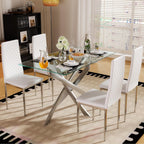 47.24 Inch Glass Dining Table, Rectangular Kitchen Glass Table for 4 People, Modern Dining Room Table for Dinner Kitchen Dining Room(Silver)