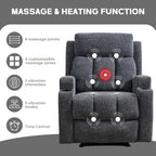 CANMOV Manual Recliner Chair with Massage and Heat, Soft Fabric Recliner Chair with Overstuffed Arm and Back, Manual Reclining Single Sofa with 2 Cup Holders, Side Pocket for Living Room, Dark Grey