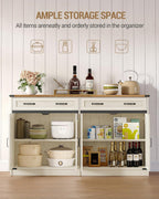 Hzuaneri Kitchen Storage Cabinet, Buffet Cabinet with Storage, Modern Farmhouse Sideboard Cabinets with Drawer, 55.1" Coffee Bar Cabinets with Doors & Adjustable Shelves, for Kitchen, White Brown