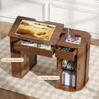 Drafting Table with Storage Cabinet & Drawers, Crafting Table with Open Shelves, Fluted Drawing Desk Computer Desk for Artists, Painters, Drawing, Crafting, Reading, Writing, Working