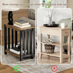 ChooChoo Mission End Tables Set of 2, Narrow Side Tables for Small Spaces, Night Stands with Storage Shelf for Living Room and Bedroom, Rustic Oak & Black