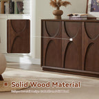 59" Sideboard Buffet Cabinet with Storage, Mid-Century Modern Sculpted Door Design Buffet Sideboard Accent Credenza with Adjustable Shelves for Living Room Kitchen Hallway (Walnut)