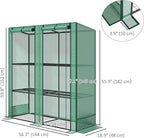 Outsunny Lean-to Greenhouse with 3 Tier Shelves, 56.7" x 18.9" x 59.8" Portable Small Greenhouse with PE Cover, 2 Roll-Up Zippered Doors, for Indoor Outdoor Garden Backyard Balcony, Green