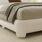 Cloud Full Size Platform Bed Frame, Soft Boucle Bed Frame with Round Corner, Upholstered Bedframe Full with Heavy Duty Wood Slat, No Box Spring Needed, Easy Assembly, White