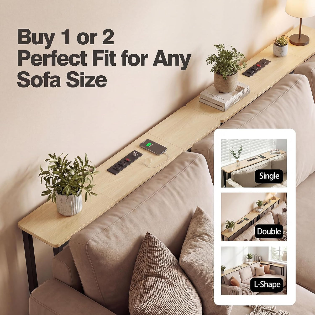 Narrow Console Table Behind Couch, 39.7” L x 32.3” H, Slim Sofa Table with Fast Charging Station for Small Spaces, Skinny Entryway & Hallway Table, Easy Assembly