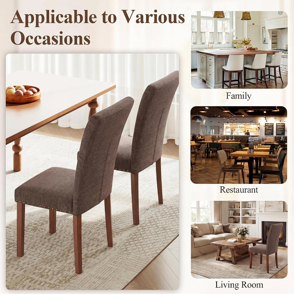 Farmhouse Dining Chairs Set of 6, High Back with Wooden Legs and Nailhead Trim, Modern Fabric Dining Room Chair for Kitchen/Restaurant