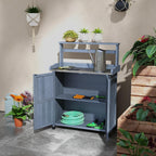 36" Farmhouse Style Storage Cabinet, Sideboard Cabinets with Galvanized Top, Living Room Organizer with Anti-Slip Feet for Outdoor Garden, Gray