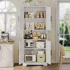 Kitchen Pantry Cabinet, 70in Tall White Storage Cupboard with Doors and Adjustable Shelves, Freestanding Stand Alone Wood Furniture Hutch for Living Room, Bathroom, Home Organization