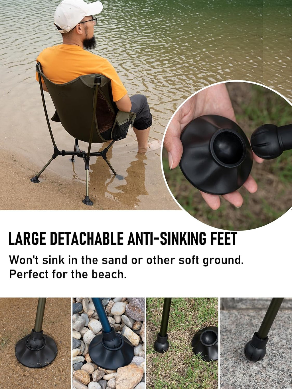 WildCall Lightweight Folding Camping Chair Quick Setup Frame Beach Chair Compact Backpacking Chair with Anti-Sink Feet
