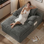 65" Chaise Lounge Chair Indoor, Oversized Chaise Lounge | No assembly | side pockets| Corduroy fabric | extra deep seat | double cushion | for living room bedroom apartment | Dark Grey