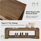 Solid Wood Entryway Bench with Storage Shelf, 55.12-Inch 2-Tier Wood Shoe Bench Seating for Entrance, Hallway, Dining Room, Living Room, Mudroom, Bedroom, Rustic Brown