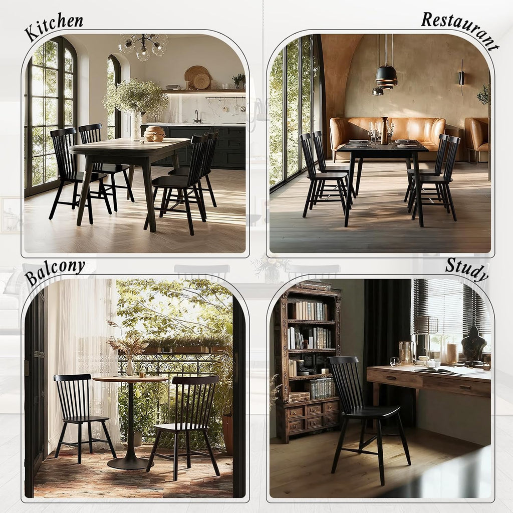 Kmax Dining Chairs Set of 4 Vintage Kitchen Chairs Windsor Chairs with Solid Wood Legs Farmhouse Country Style, Black