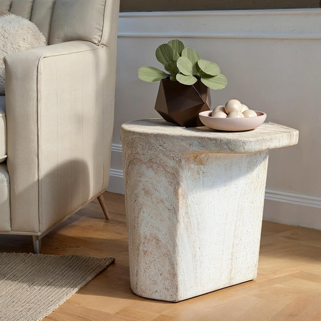 Bloomingville Lightweight Eco Stone Indoor/Outdoor Table, Travertine Finish, Natural