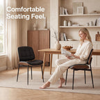 GrandNoor Mid Century Modern Dining Chairs with Walnut Grain Back, Black Faux Leather Dining Room Chairs Set of 4, Checkered Soft Cushion Kitchen Chairs with Adjustable Foot Pads