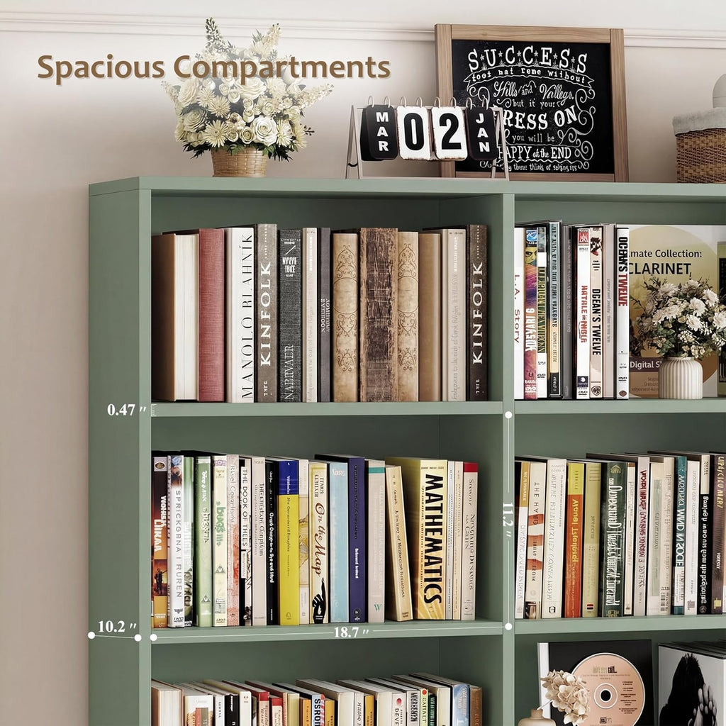 HOSTACK 71" Tall Triple Wide Bookshelf with Storage Drawers & Doors, Green