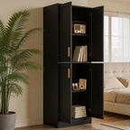 67.7" Tall Kitchen Pantry Storage Cabinet,with 4 Doors,2 Adjustable Shelves,Freestanding Cupboard Farmhouse for Kitchen,Living,Bathroom,Laundry,Dining Room,Assemble Required,Black