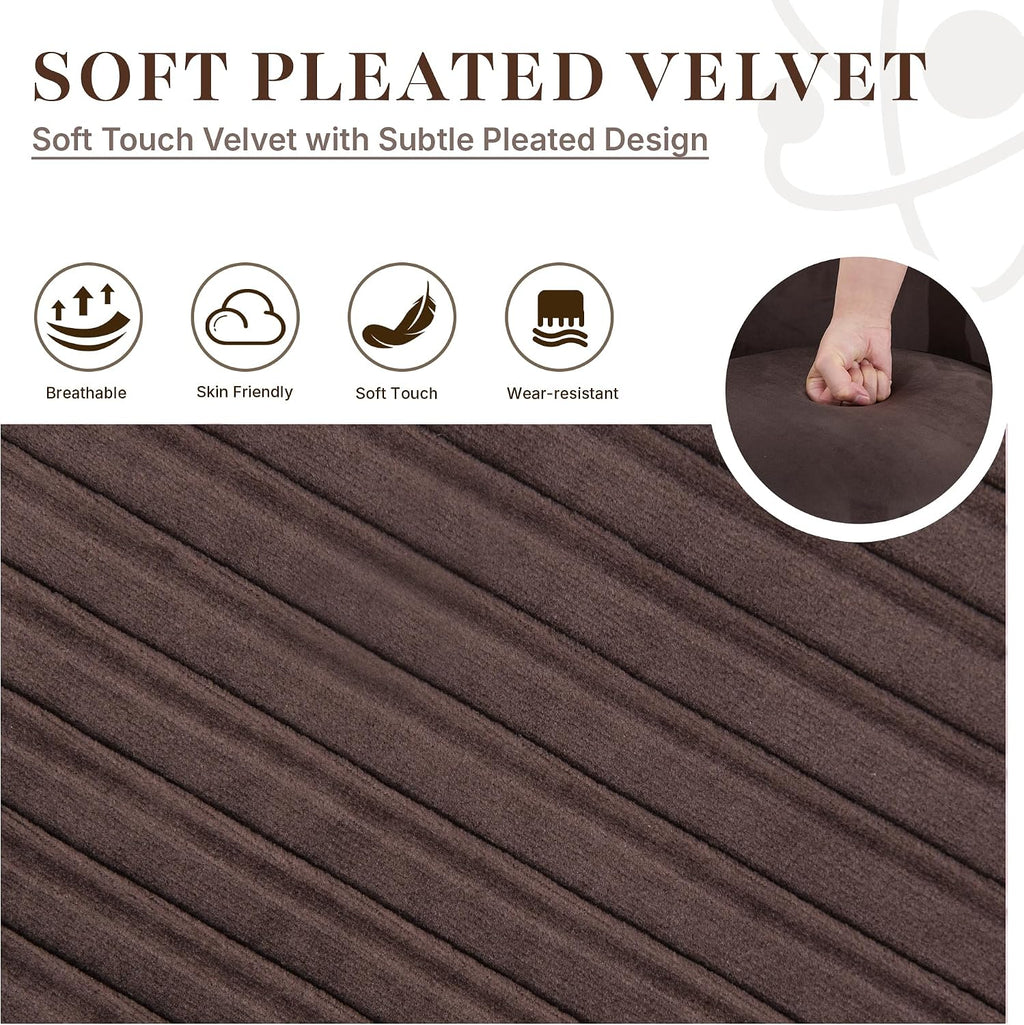Velvet Vanity Chair with Storage, 360° Swivel Makeup Stool with Stripes Back & Upholstered Seat, No Assembly Round Accent Ottoman for Bedroom, Dressing, Living Room, Makeup Room