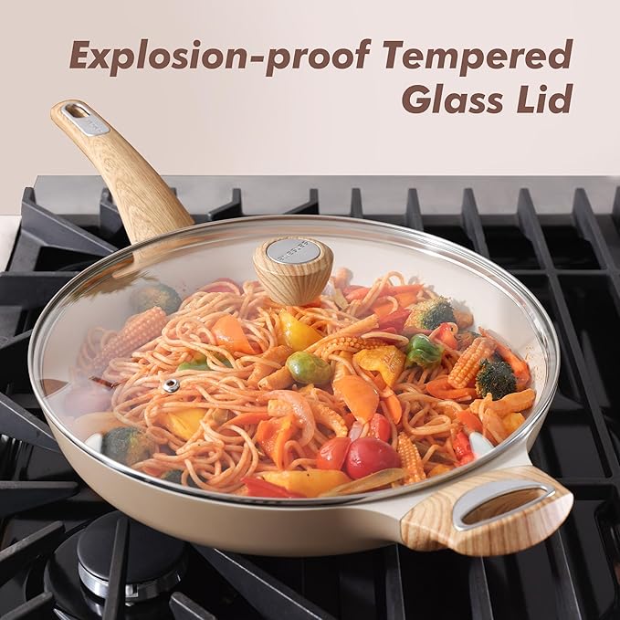 SENSARTE Ceramic Nonstick Frying Pan Skillet with Lid 12.5Inch Large Non Stick Non-toxic Healthy Kitchen Cooking Chef's Pan, Free of Intentionally Added PFOA/PFAS/PTFE, Induction Compatible