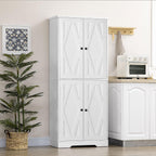 70.75" Farmhouse Kitchen Pantry Cabinet, Freestanding Tall Storage Cabinet with 4 Barn Doors and Adjustable Shelves for Dining Room, White