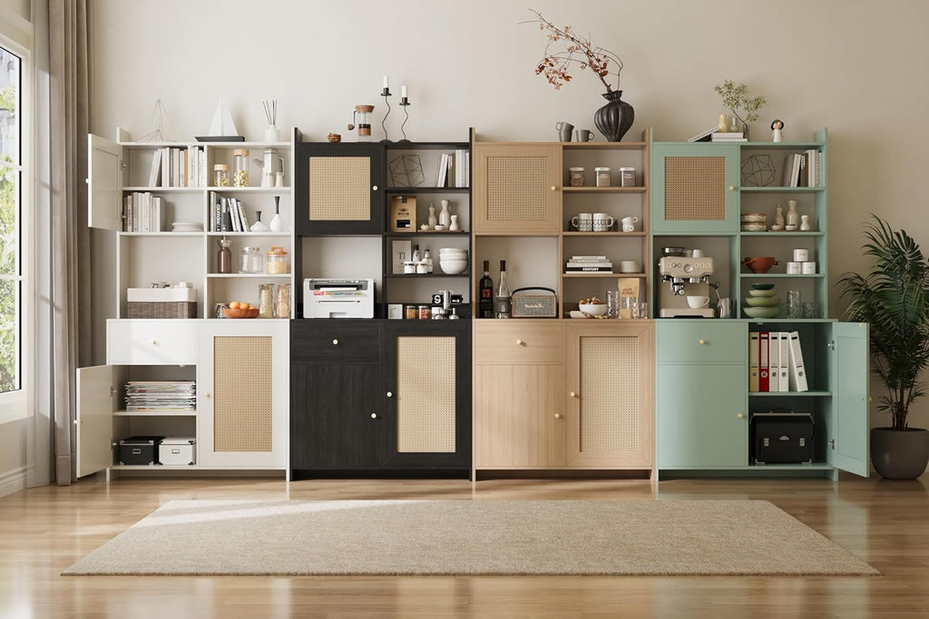 IDEALHOUSE Kitchen Pantry Cabinet with Adjustable Shelf, 71" Tall Storage Cabinet with Microwave Stand, Food Pantry Cabinets for Kitchen, Dining Room, Living Room, Black