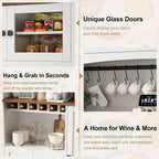 Einhomn 71" Tall Kitchen Pantry Cabinet with Charge Station, 3 Adjustable Shelves, Wine Rack and Glass Door, Kitchen Hutch for Dining Room, Kitchen and Living Room, White