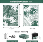 Waterproof Outdoor Rug 9x12 ft, Reversible Plastic Straw Mat with Leaf Pattern, Large Floor Mat for Patio, Camping, Picnic, Backyard RV, Deck, Dark Green