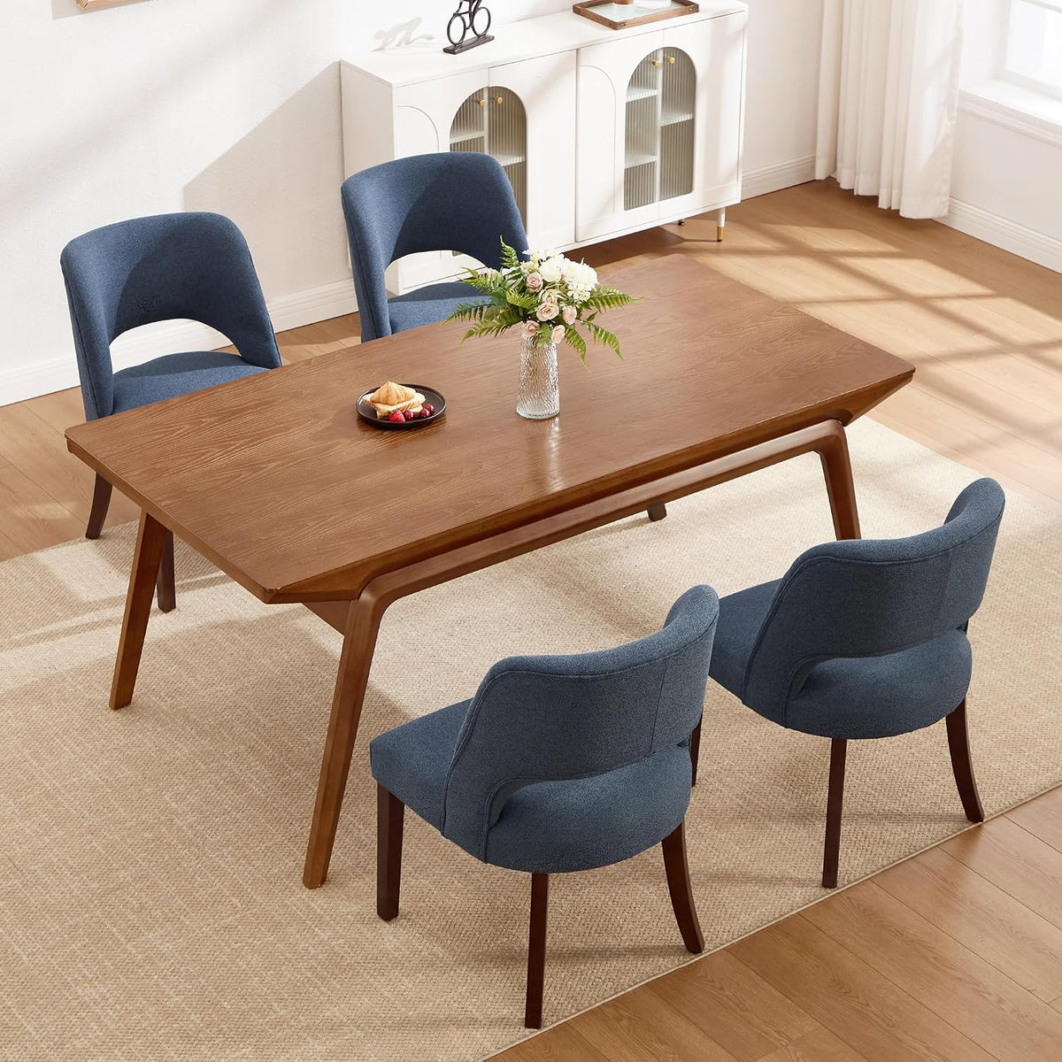 Dining Chairs Set of 6,Modern Dining Room Chairs with Thick Cushions,Upholstered Linen Fabric Kitchen Chairs for Kitchen Dining Room DARKBLUE