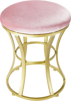 Vanity Chair, Small Velvet Vanity Stool & Ottoman Bench for Bathroom, Dorm | Foot rest Stools Pink Round Seat with Golden Metal Legs for Makeup Room, Entryway, Offices, Living Room, Dressing Table