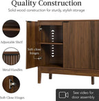Best Choice Products 55" Modern 4-Door Sideboard Storage Cabinet, Buffet, Media Cabinet, Cupboard, Entryway Accent Table, Bookcase w/Reed Panels and Adjustable Shelves – Walnut