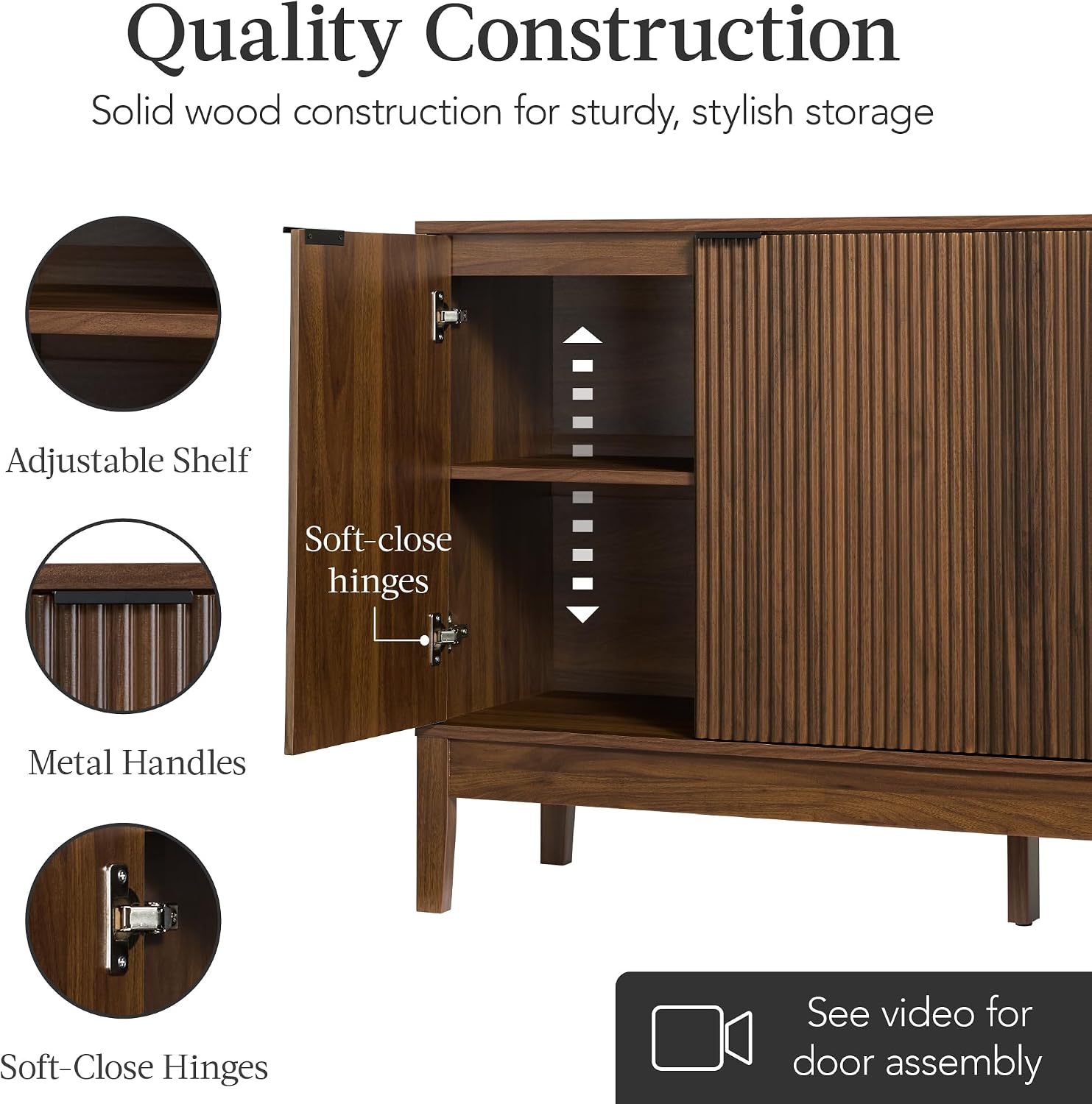 Best Choice Products 55" Modern 4-Door Sideboard Storage Cabinet, Buffet, Media Cabinet, Cupboard, Entryway Accent Table, Bookcase w/Reed Panels and Adjustable Shelves – Walnut