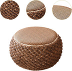 Small Round Ottoman Footrest Stool with Cushion Boho Decorative Accent Seat for Living Room Entryway Footrest Pouf Hand Knitted(37cm/14.5in)