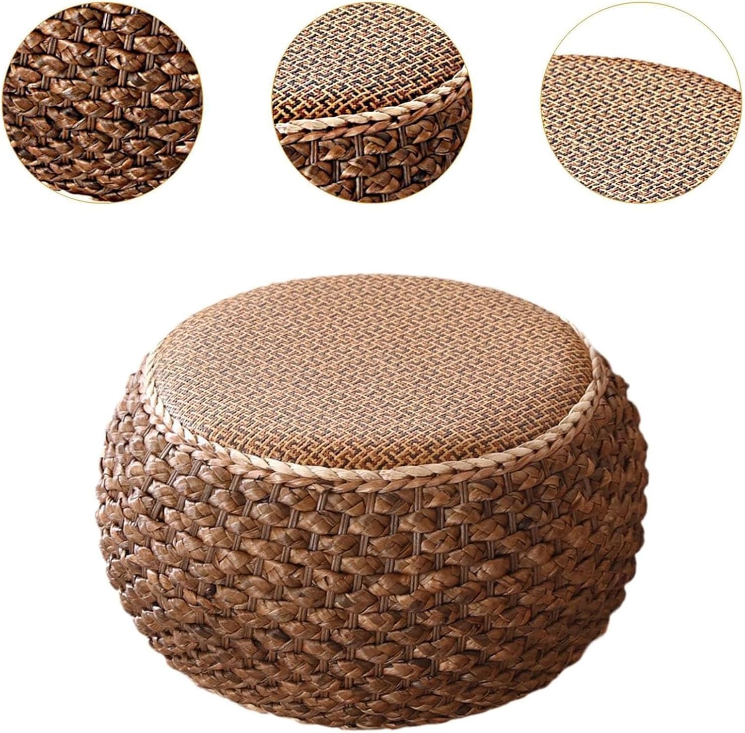 Small Round Ottoman Footrest Stool with Cushion Boho Decorative Accent Seat for Living Room Entryway Footrest Pouf Hand Knitted(37cm/14.5in)