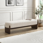 Virubi Elegant Upholstered Loop Yarn Ottoman, Beige End of Bed Entryway Benches, Corner Dining Bench Shoe Stool for Indoor Bedroom Living Dining Room (Beige)