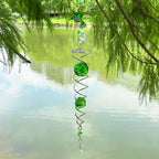 FONMY Hummingbird Gazing Ball Spiral Wind Spinner Sun Catcher Rainbow Maker Silver Spiral W/ K9 Green Crystal Ball Tree Hanging Ornament Indoor Outdoor Garden Decor. -19.5inch H