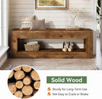 Solid Wood Entryway Bench, 47" Rustic Farmhouse Indoor Bench Seat with Storage Shelf for Entrance, Hallway, End of Bed