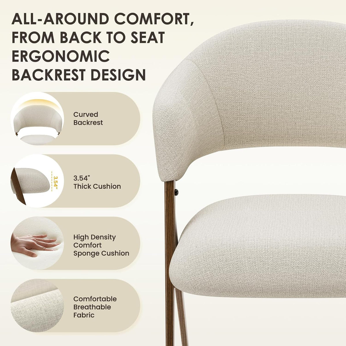 COLAMY Modern Dining Chairs Set of 6, Upholstered Fabric Dining Room Kitchen Island Dinner Chairs with Iron Legs, Open Back and Padded Seat for Living Room/Bedroom/Restaurant/Cafe, Beige