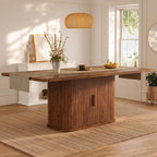 knoworld 78.7" Rectangular Dining Table for 6-10, Farmhouse Kitchen Furniture with Storage Base, Sliding Tambour Doors, Walnut