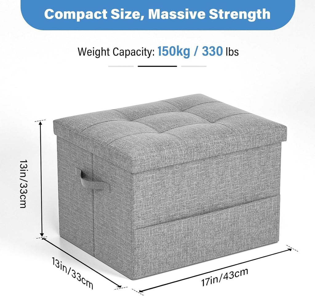 Dayacoco Storage Ottoman Foot Rest Stool, Holds Up to 350lbs, 43L, Foldable | Small Ottoman with Storage, Foot Rest Stool with Thicker Foam Padded Seat, 17x13x13in, Drak Gray
