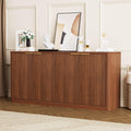 59" Fluted Buffet Sideboard Cabinet with Storage, Wooden 4-Door Sideboard with Adjustable Shelves, Coffee Bar Table for Kitchen, Living Room, Entryway,Walnut