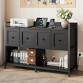 Filing Cabinet for Home Office, 43" Wood File Cabinet with Power Outlet, 2 Drawers, 2 Open Storage Shelves, Black Lateral File Storage Fits Legal/Letter/A4 Size, Printer Stand with Bookshelf Organizer