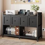 Filing Cabinet for Home Office, 43" Wood File Cabinet with Power Outlet, 2 Drawers, 2 Open Storage Shelves, Black Lateral File Storage Fits Legal/Letter/A4 Size, Printer Stand with Bookshelf Organizer