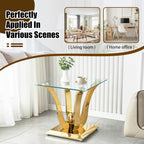 New Gold Glass Side Table, Luxury End Table with Mirror Finish Stainless Steel Base and Tempered Glass Top, Square Side Table for Living Room, Bedroom,Office
