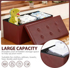 LEMY 30 Inches Folding Ottoman Storage Bench, Foot Rest Stool with Wooden Divider&Large Storage Space, Leather Footstool Bench, Padded Seat for Bedroom, Living Room (Brown, 15" D x 30" W x 15" H)