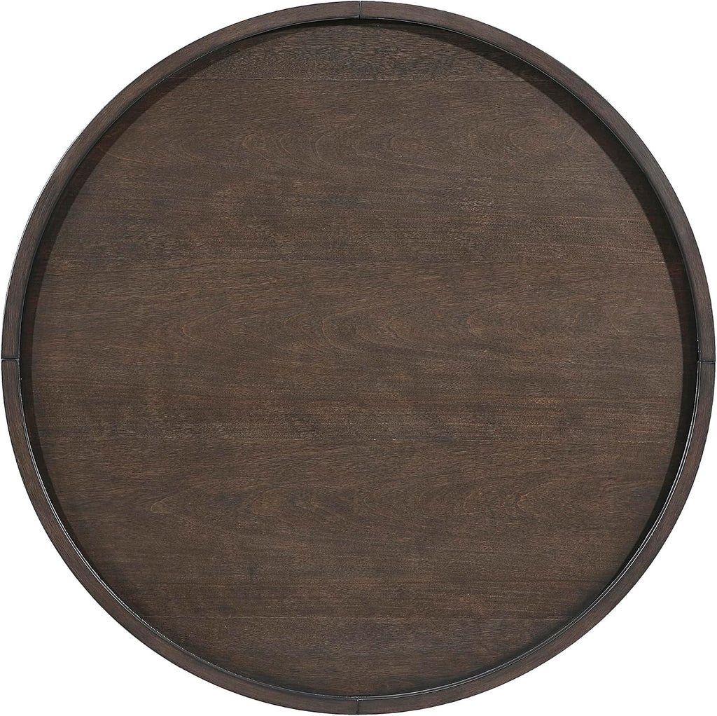 Lexicon Wood Round End Table with Gold Metal Cap, 36" Dia. Mid Century Modern Round Birch Wood Veneer Sofa Side Table for Contemporary Living Room, Easy Assembly, Dark Brown